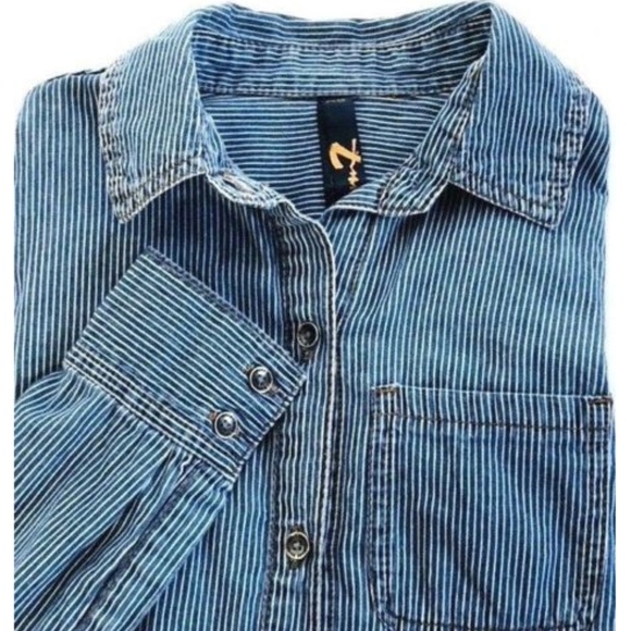 Seven 7 Blue Stripe Denim Button Down Shirt - Picture 3 of 4